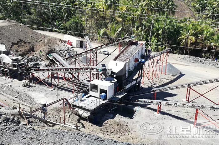 紅星機(jī)器移動(dòng)式碎石機(jī)車間作業(yè)圖（配置反擊破）